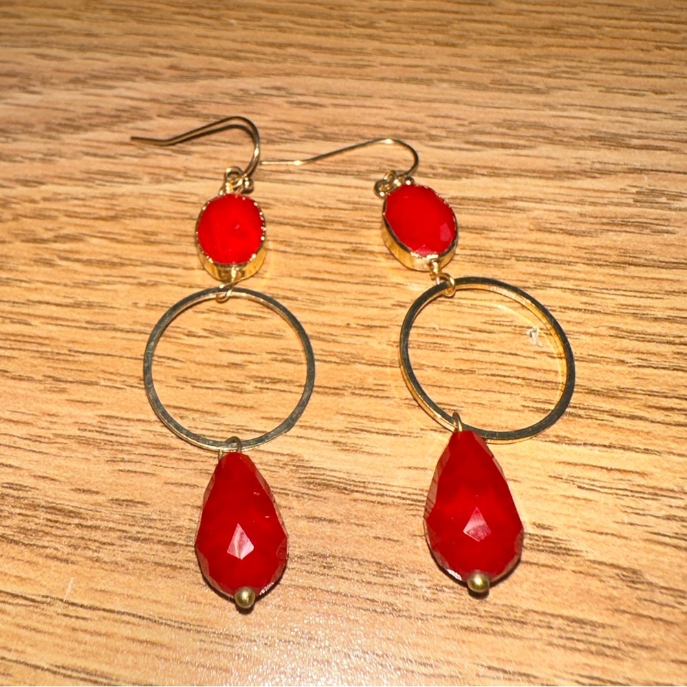 NWOT Francesca's Collections - Red & Gold Drop Earrings